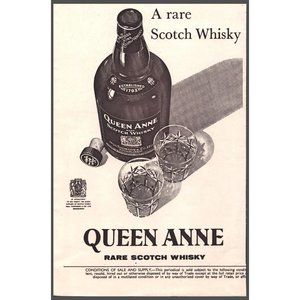 1950 Queen Anne Scotch Whisky Vintage Print Ad Rocks Glasses Bar Wall Art Decor